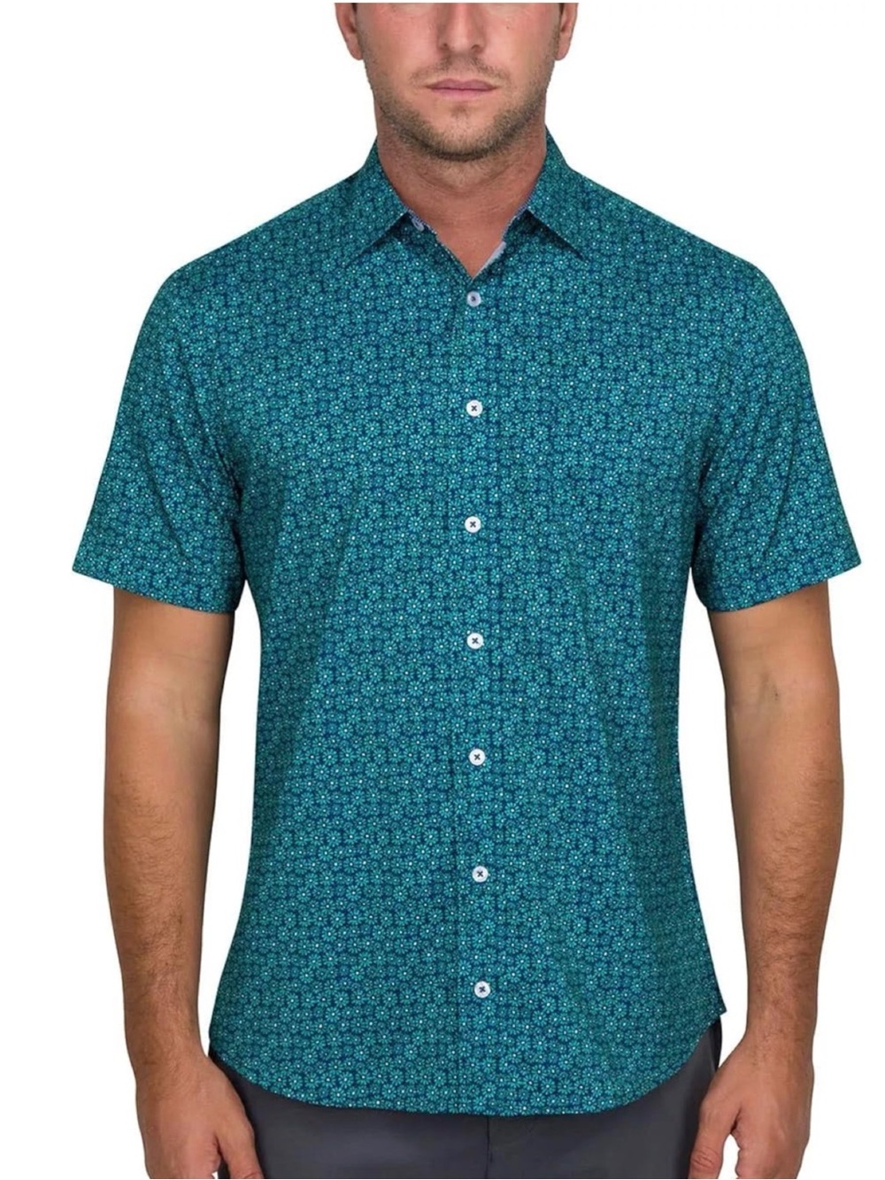 Nick Graham Floral Stretch Modern Fit Short Sleeve Button Up Top Men’s Size 2XL